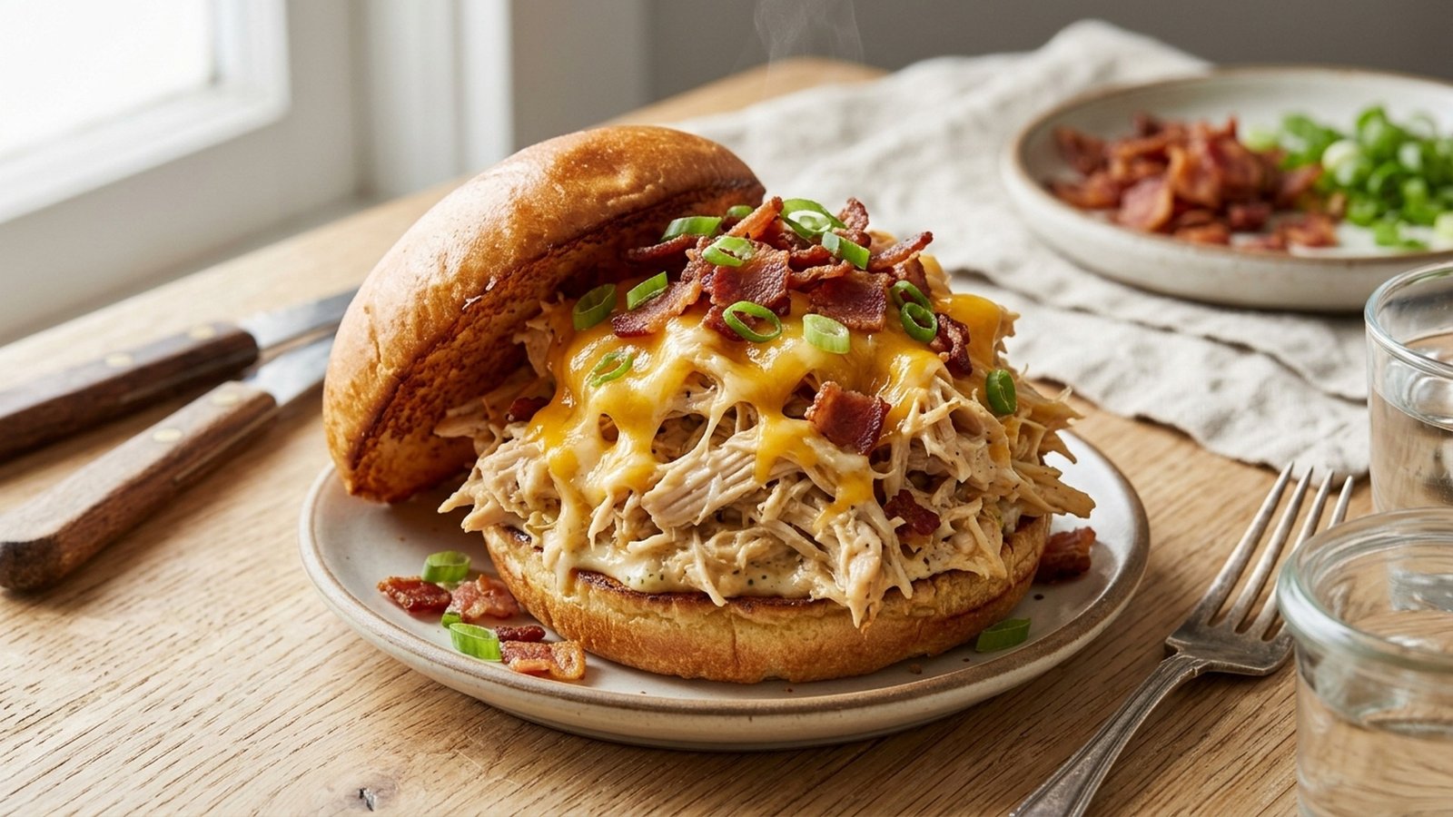 Slow Cooker Bacon Ranch Cheddar Chicken Sandwiches